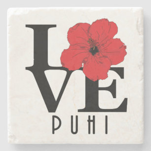 Posavasos De Piedra LOVE Puhi Hawaii Red Hibiscus