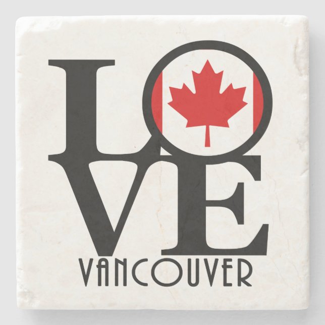 Posavasos De Piedra LOVE Vancouver (Bandera de Canadá) (Anverso)