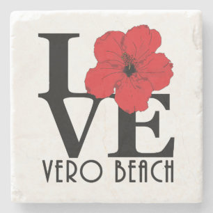 Posavasos De Piedra LOVE Vero Beach Red Hibiscus