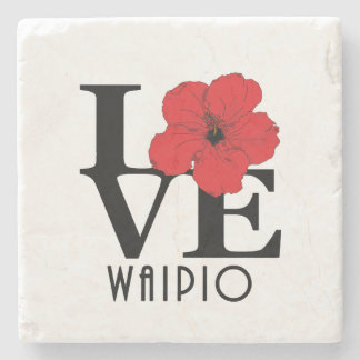 Posavasos De Piedra LOVE Waipio Hawaii Red Hibiscus