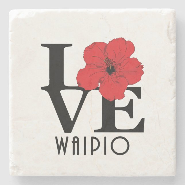 Posavasos De Piedra LOVE Waipio Hawaii Red Hibiscus (Anverso)