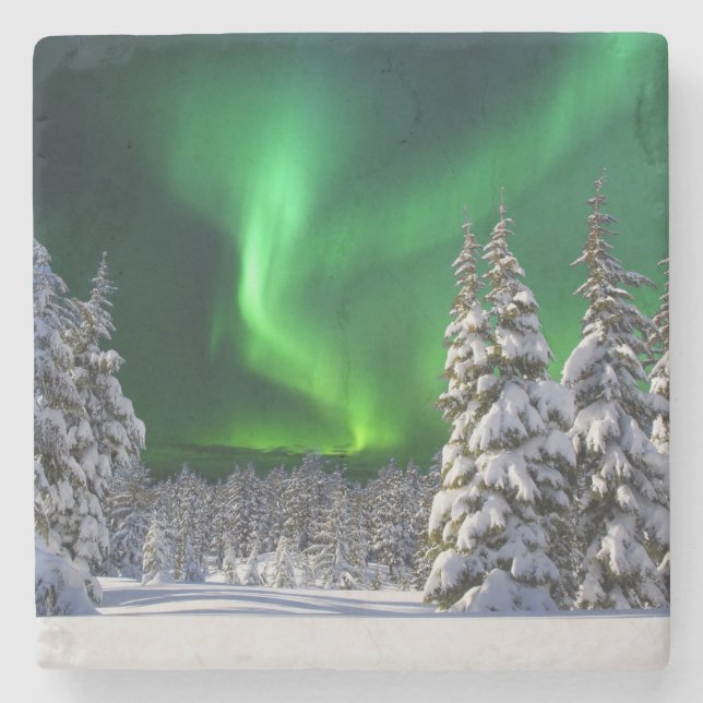 Posavasos De Piedra Luces boreales durante el invierno (Anverso)