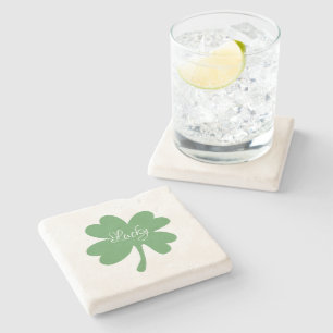 Posavasos De Piedra Lucky Green Shamrock St. Patrick's Day Personaliza