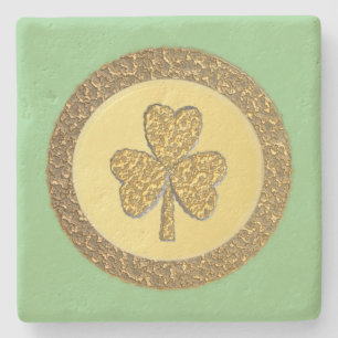 Posavasos De Piedra Lucky Irish Shamrock Gold Coin