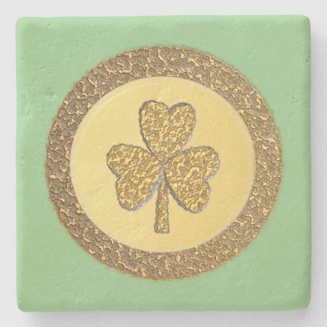 Posavasos De Piedra Lucky Irish Shamrock Gold Coin (Anverso)