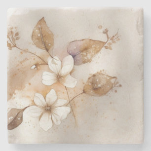 Posavasos De Piedra Lujo Silencioso Floral Orgánico Moderno