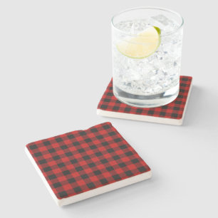 Posavasos De Piedra Lumberjack Clásico Cuadros Rojo Negro de Moda