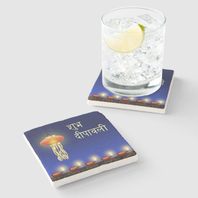 Posavasos De Piedra Luminosa lámpara Diwali - escayola de piedra de má (Lateral)