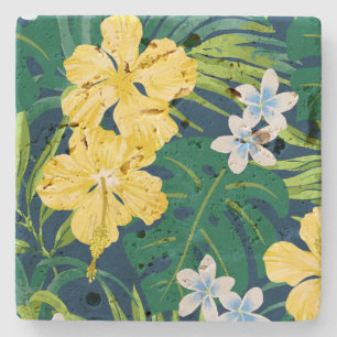 Posavasos De Piedra Luna Hibiscus Garden Hawaiian - Amarillo y Marina