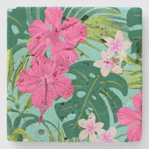 Posavasos De Piedra Luna Hibiscus Garden Hawaiian - Rosa y Turq