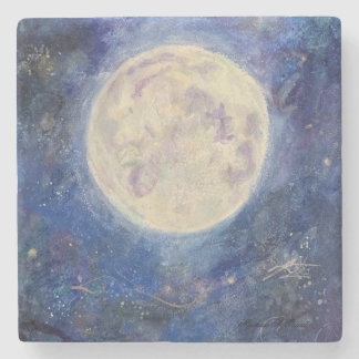 Posavasos De Piedra Luna Llena Celestial Noche Cielo Maureen Girard Un