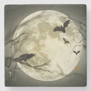 Posavasos De Piedra Luna llena con murciélagos y Raven