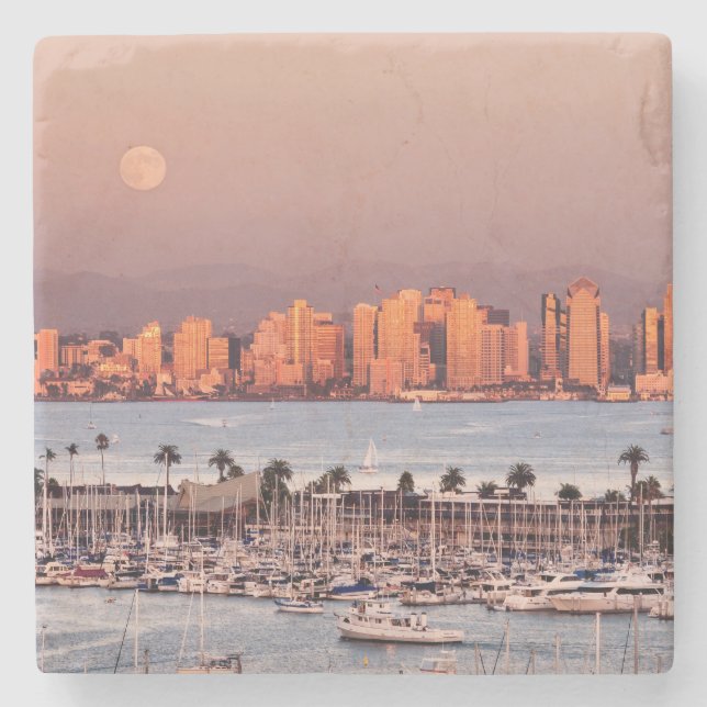 Posavasos De Piedra Luna llena sobre San Diego (Anverso)