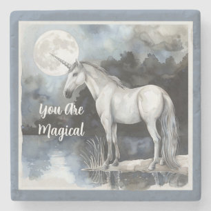 Posavasos De Piedra Luna Llena Unicornio