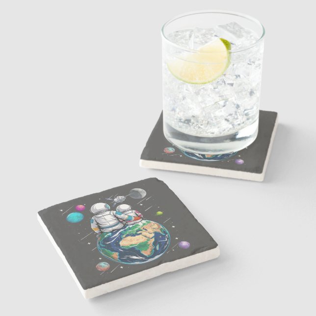 Posavasos De Piedra Luna y astronauta (Lateral)