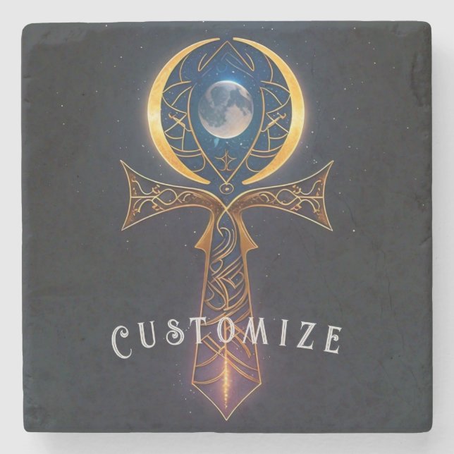 Posavasos De Piedra Lunar Ankh (Anverso)