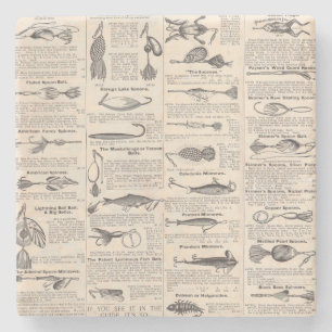 Posavasos De Piedra Lures de la pesca de vintage: pescador de la época