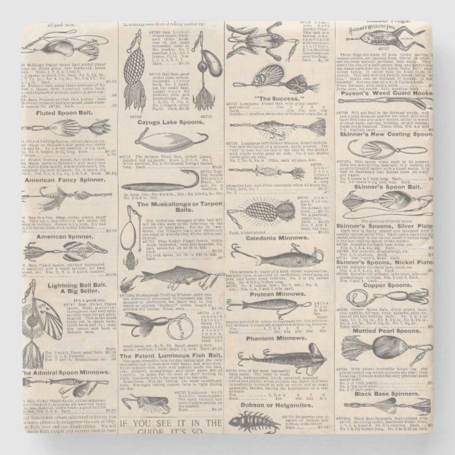 Posavasos De Piedra Lures de la pesca de vintage: pescador de la época (Anverso)