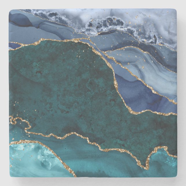 Posavasos De Piedra Lux Peacock Agate y Gold (Anverso)