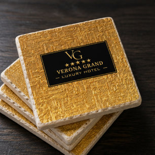 Posavasos De Piedra Luxury Gold Foil Five Star Hotel Branding Elegant