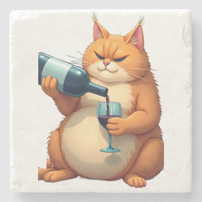 Posavasos De Piedra Luxury Tipsy Cat Modern Art Illustration (Anverso)