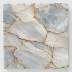 Posavasos De Piedra Luxury White Blue Marble & Gold Veins Agate Stone 