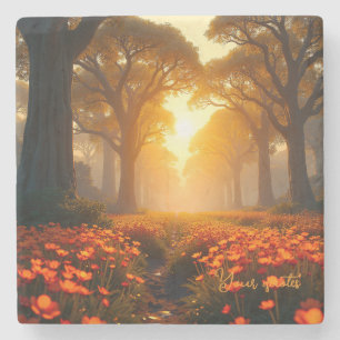 Posavasos De Piedra Luz solar cálida Paisaje de flores silvestres Natu