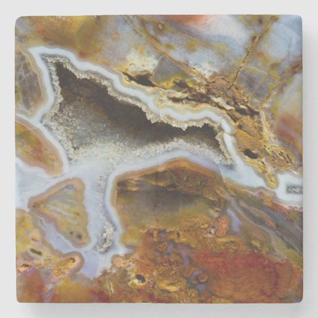 Posavasos De Piedra Madera Petrificada Con Cristales (Anverso)