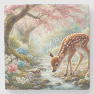 Posavasos De Piedra Maderas de primavera con pato y cebada/ciervo