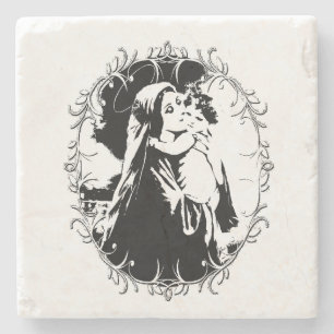 Posavasos De Piedra Madonna vintage y niño con marco plateado