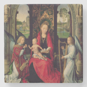 Posavasos De Piedra Madonna y niño con dos ángeles