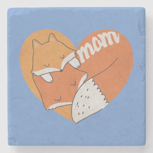 Posavasos De Piedra Madre Fox y Baby Fox Love