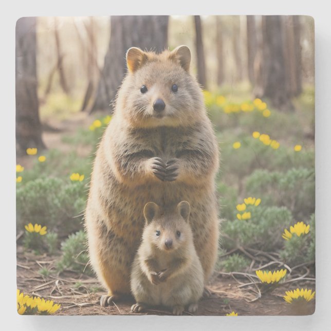 Posavasos De Piedra Madre Y Bebé Quokka, Pascua De Piedra (Anverso)