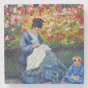 Posavasos De Piedra Madre y niño monet en el jardín
