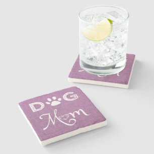 Posavasos De Piedra Magenta Burlap Dog Mom Coaster