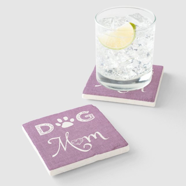 Posavasos De Piedra Magenta Burlap Dog Mom Coaster (Lateral)