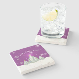 Posavasos De Piedra Magenta Snowowowly Christmas Tree Stone Coaster