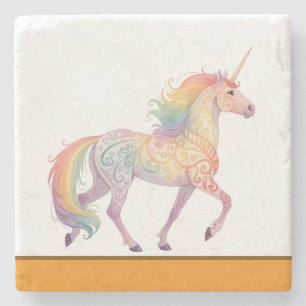 Posavasos De Piedra Magico Unicornio de Arcoíris Personalizado