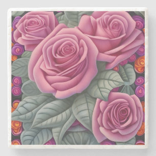 Posavasos De Piedra Magnífica impresión rosa rosada del pastel victori