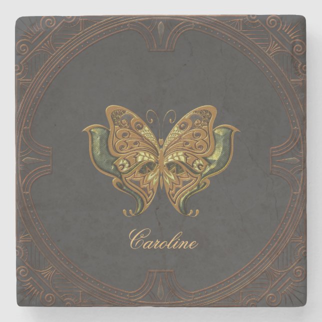 Posavasos De Piedra Magnífica mariposa elegante. (Anverso)