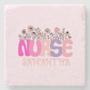 Posavasos De Piedra Magnífica tipografía "enfermera" con floral vibran
