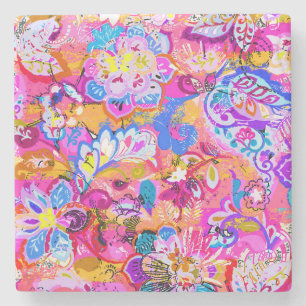Posavasos De Piedra Magnífico colorido abstracto floral
