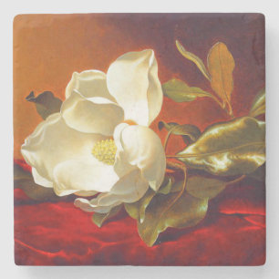 Posavasos De Piedra Magnolia en Terciopelo Rojo Martin Johnson Heade