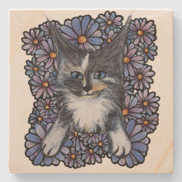 Posavasos De Piedra Maine Coon Dilute Calico Cat Purple Daisy