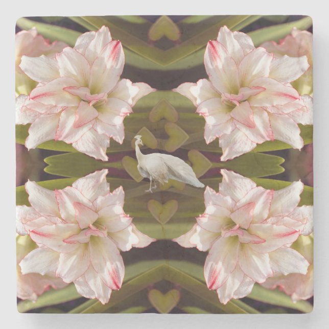 Posavasos De Piedra Majestic Peacock y Amaryllis Candy Cane (Anverso)