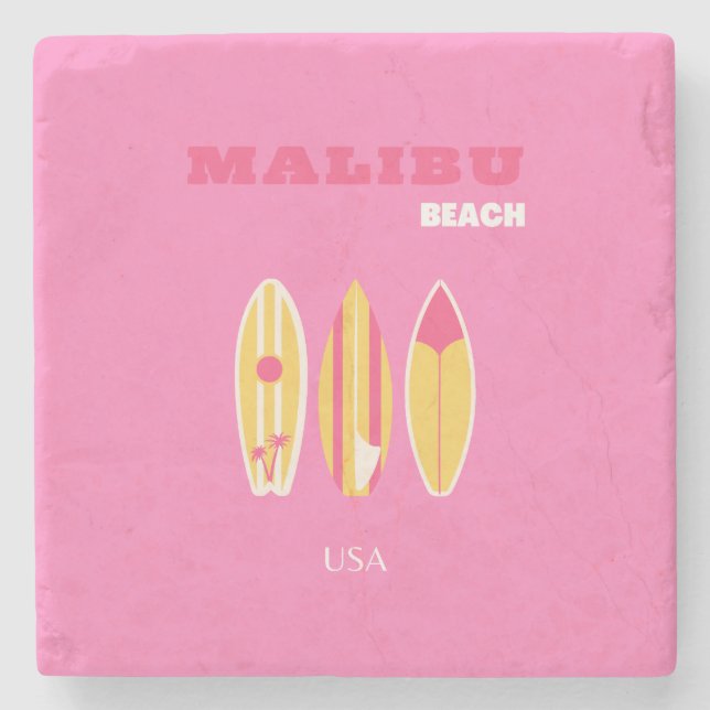 Posavasos De Piedra Malibu, Malibu Beach, California, Preppy, Pink (Anverso)