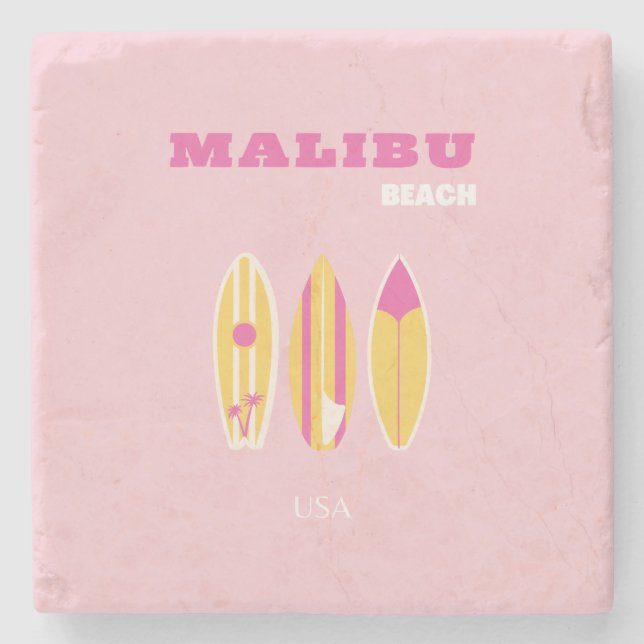 Posavasos De Piedra Malibu, Playa Malibu, Preppy, Rosa (Anverso)