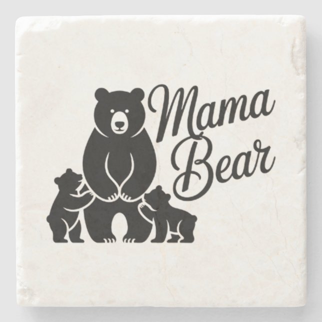 Posavasos De Piedra Mama Bear with Cubs Cute Family Bear (Anverso)