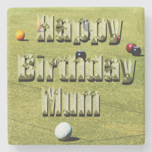 Posavasos De Piedra Mamá de bowling en césped, cumpleaños feliz