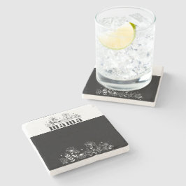 Posavasos De Piedra Mamá Flor Silvestre Minimalista en Blanco y Negro